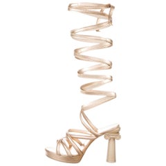 Chanel NEW Runway Champagne Gold Leather Tie Up  Evening Sandals Heels in Box