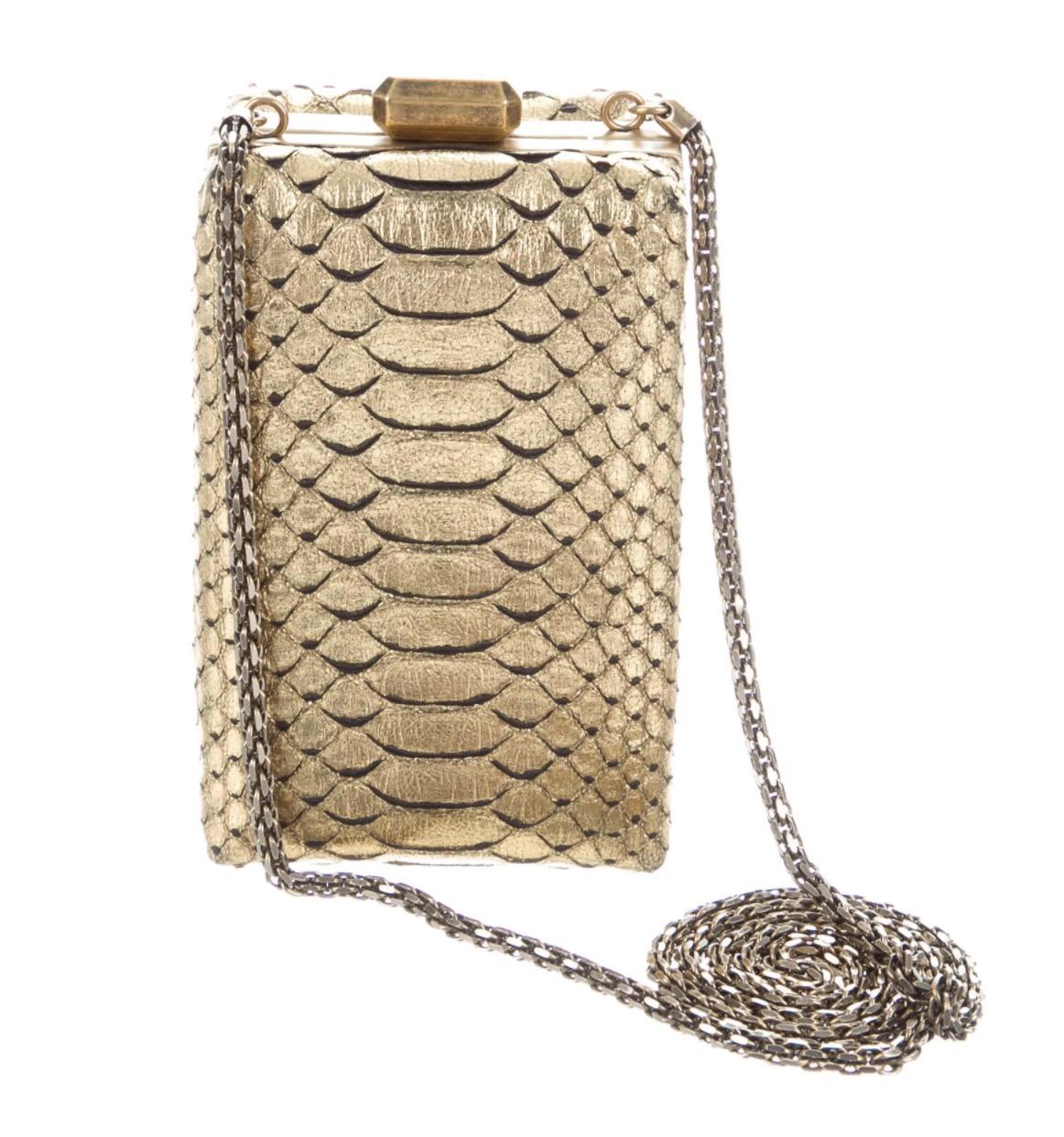Women's Chanel NEW Runway Gold Exotic Snakeskin ChainEvening Shoulder Box Bag