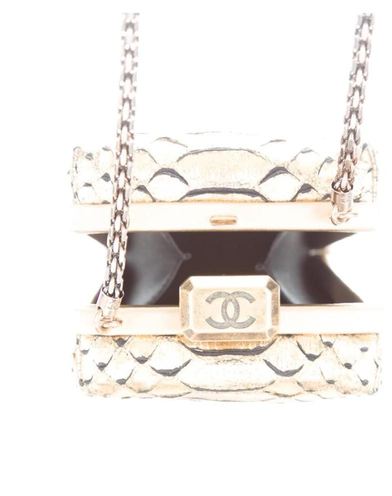 Chanel NEW Runway Gold Exotic Snakeskin ChainEvening Shoulder Box Bag 1