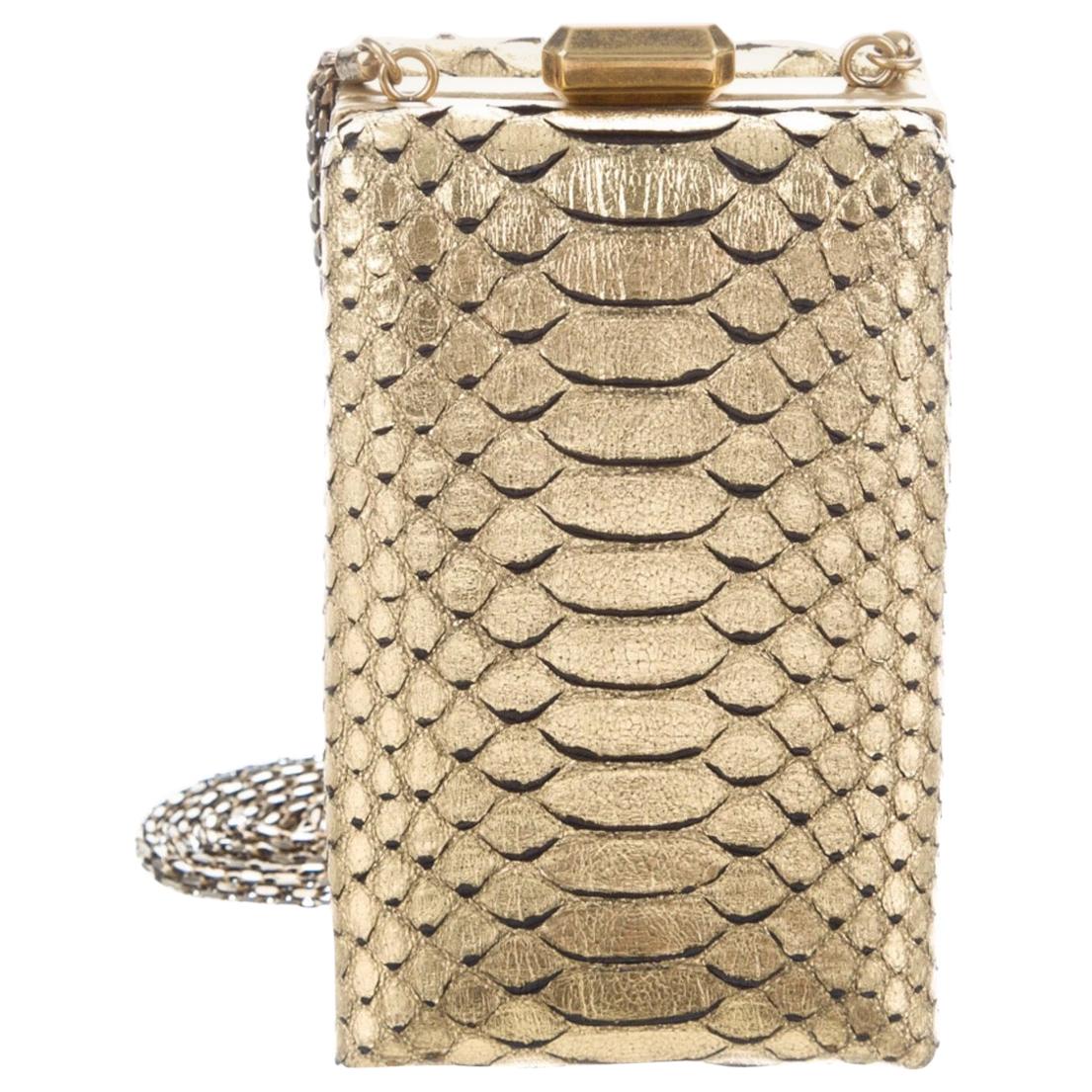 Chanel NEW Runway Gold Exotic Snakeskin ChainEvening Shoulder Box Bag