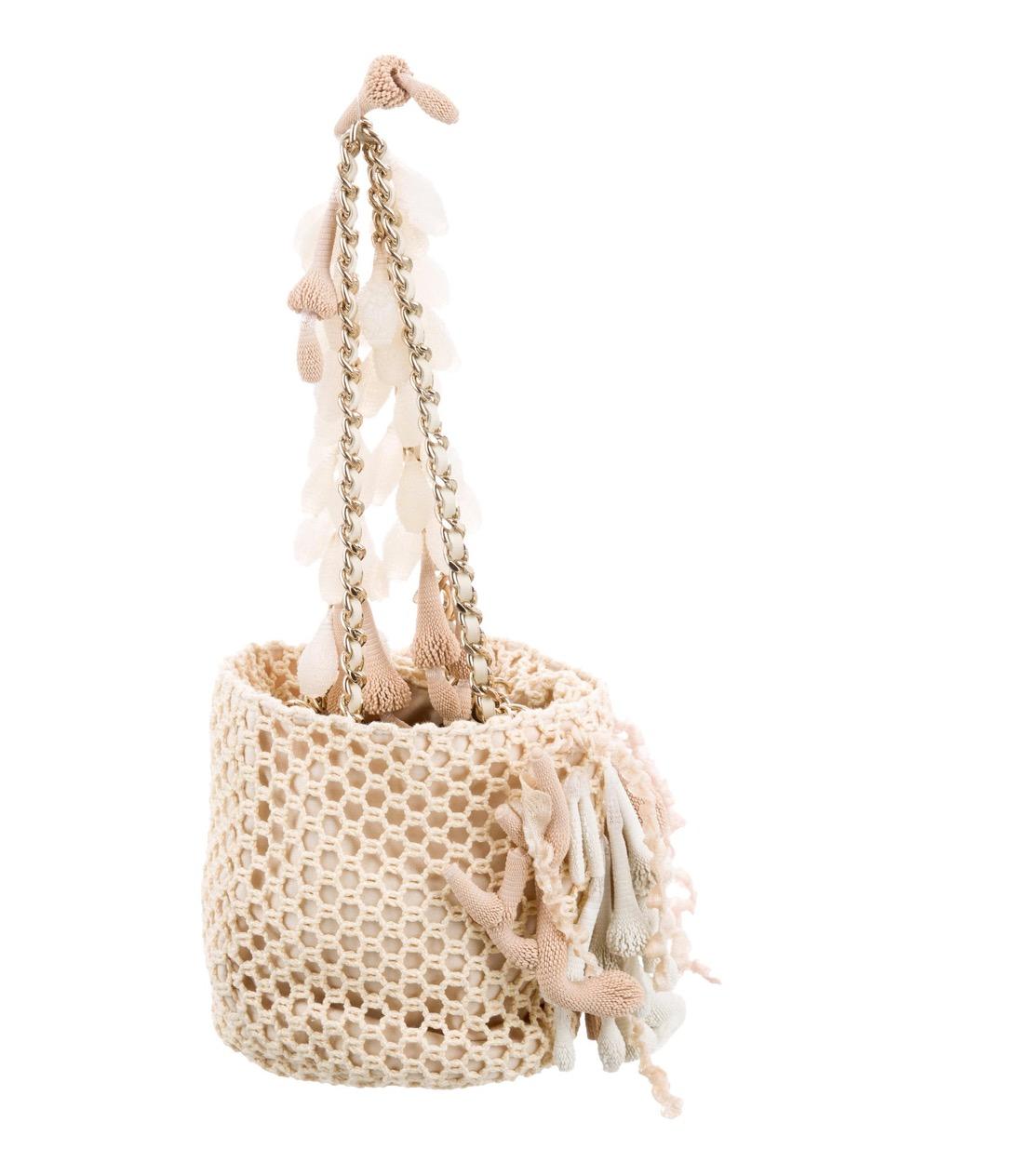 Women's Chanel NEW Runway Ivory Crochet Small Mini Top Handle Satchel Pochette Bag W/Box