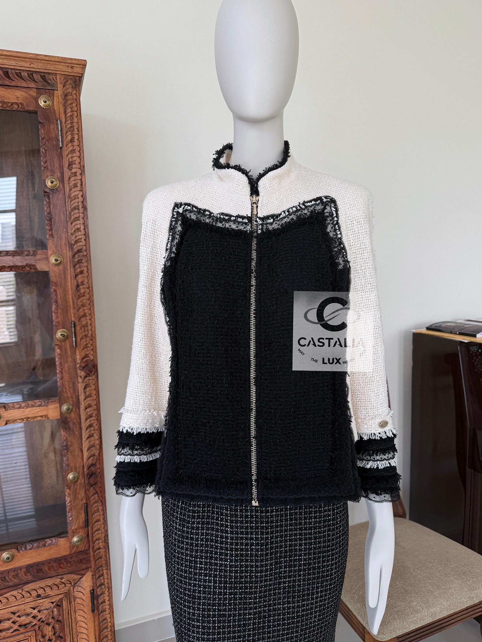 Black Chanel New Runway Lesage Tweed Jacket with Lace Accents 38 FR For Sale