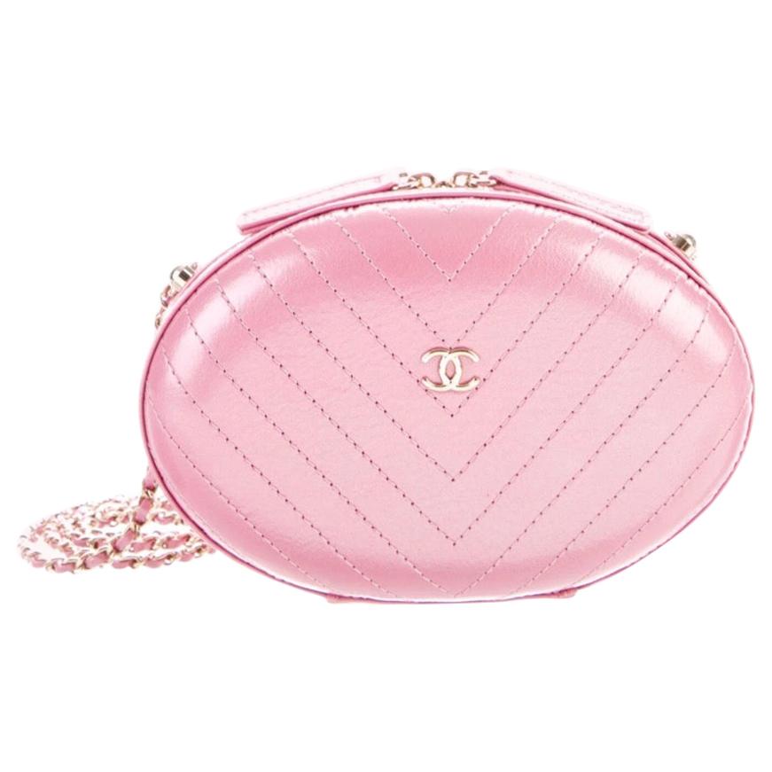 Chanel NEW Runway Pink Leather Gold Chain Small Evening Shoulder Bag