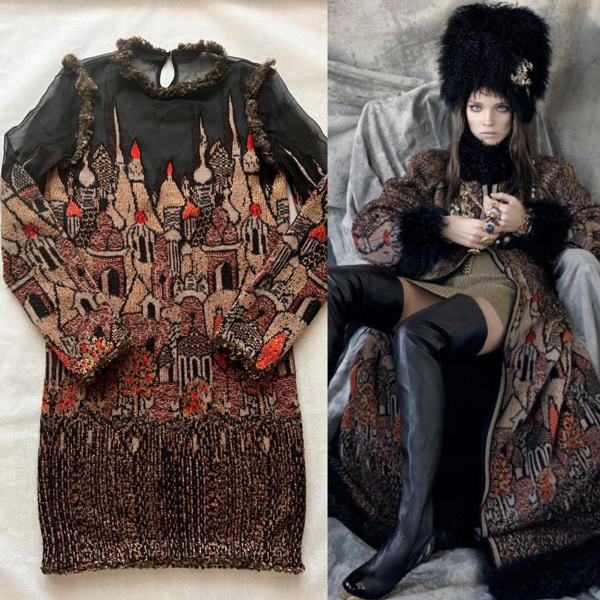 Stunning Chanel dress from Runway of Metiers d'Art Collection 2009, as seen on Supermodel Natalia Vodianova.
Retail price was about 9,000$
- CC logo ' matryoshka ' buttons at back
- sheer black details
Size mark 34 FR, may fit also 36 FR, condition
