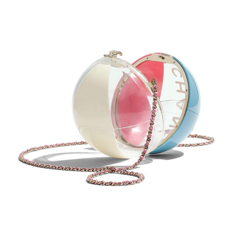 Chanel NEW Runway White Blue Pink Clear Round Ball Evening Shoulder Bag