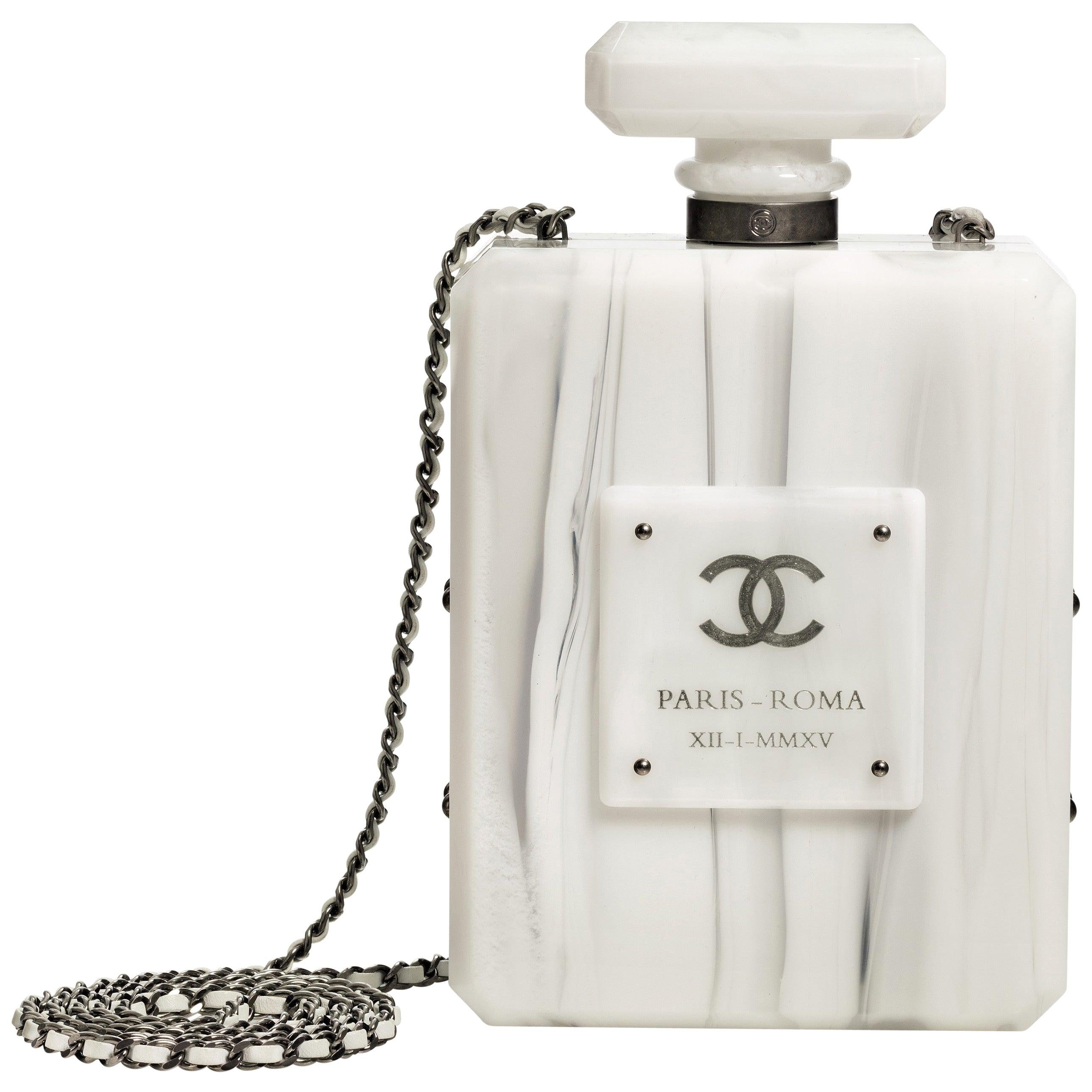 Chanel NEW Runway White Marble Lucite Evening Bottle Shoulder Bag in Box 