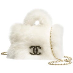 Chanel NEW Runway Winter White Fur CC Small Top Handle Satchel Shoulder Bag