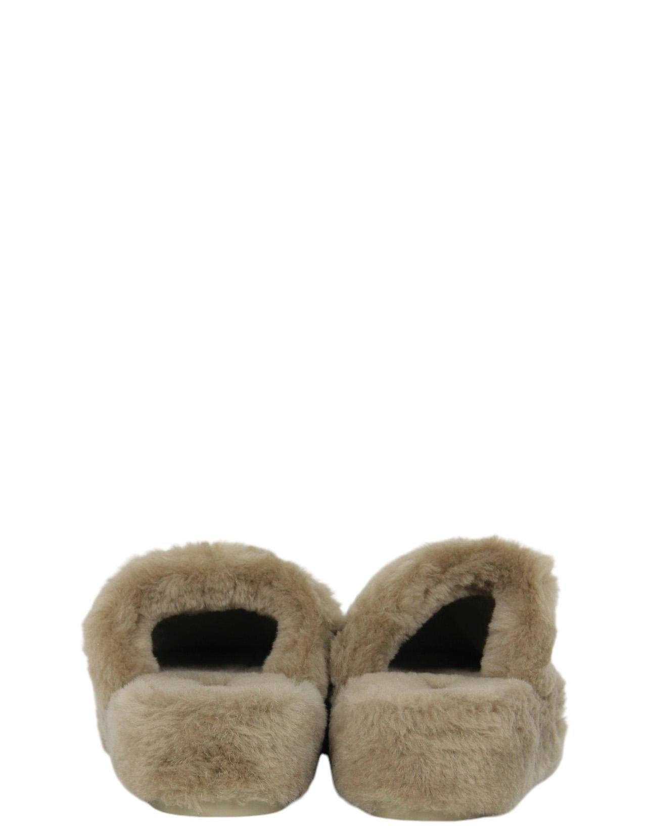 Brown Chanel NEW Shearling CC Logo Flat Mule Slippers w/ Case sz 39