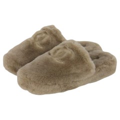 Chanel NEW Shearling CC Logo Flat Mule Slippers w/ Case sz 39