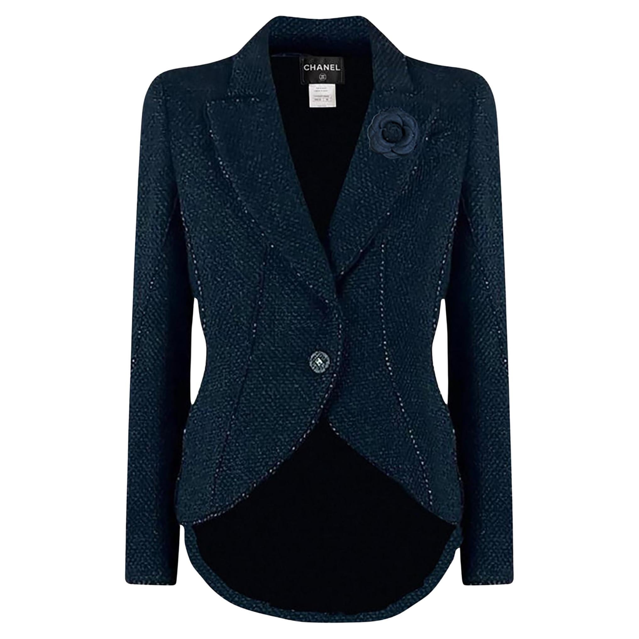 CHANEL New Shimmer Tweed Jacket with Camellia Brooch 38 FR