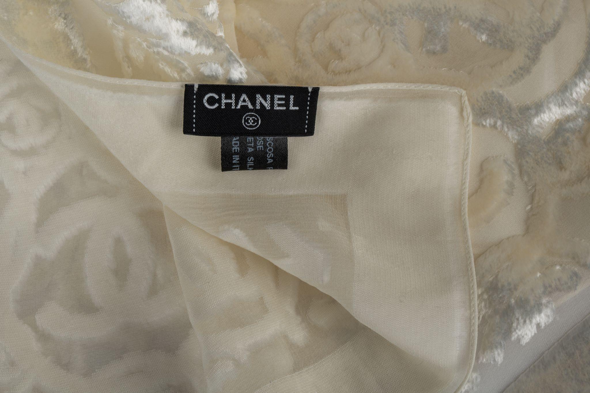 Chanel New Silk-Blend Logo Cream Stole 1