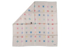 Chanel New Silk White CC Logo Scarf