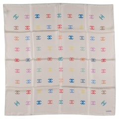 Chanel New Silk White CC Logo Scarf