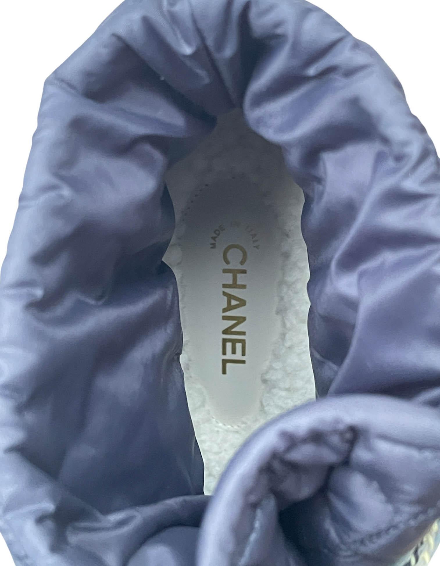 Chanel NEW Slate Blue Suede Logo Lace Up Boots w/ Nylon Insert sz 40 5