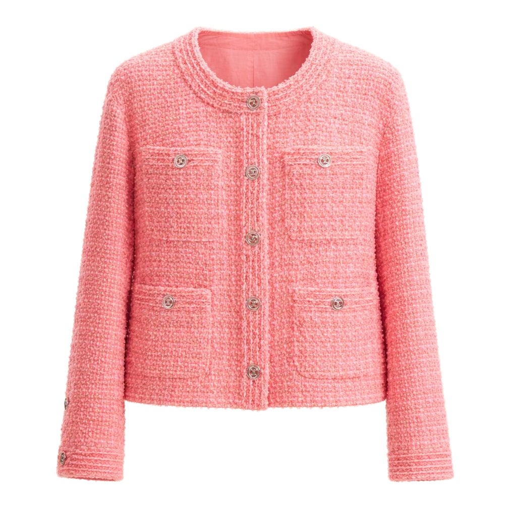 CHANEL New Spring 2020 ICONIC Pink Tweed Jacket 36 FR