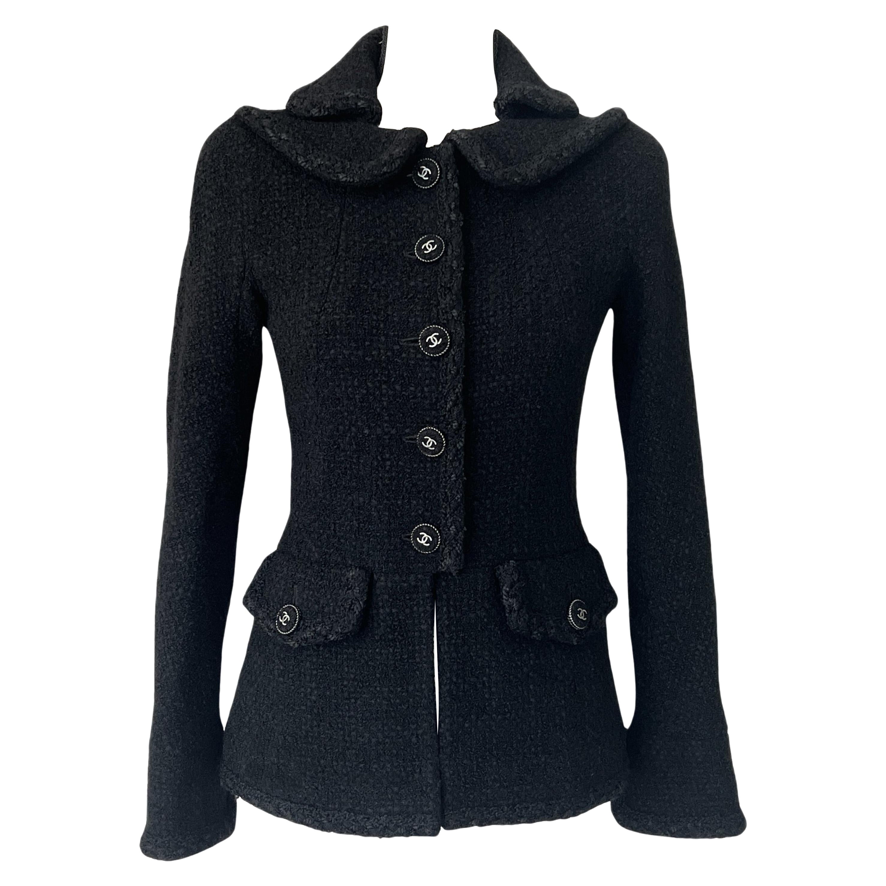 Cc Button Chanel New Statement CC Buttons Black Tweed Jacket 42 FR For Sale at ...
