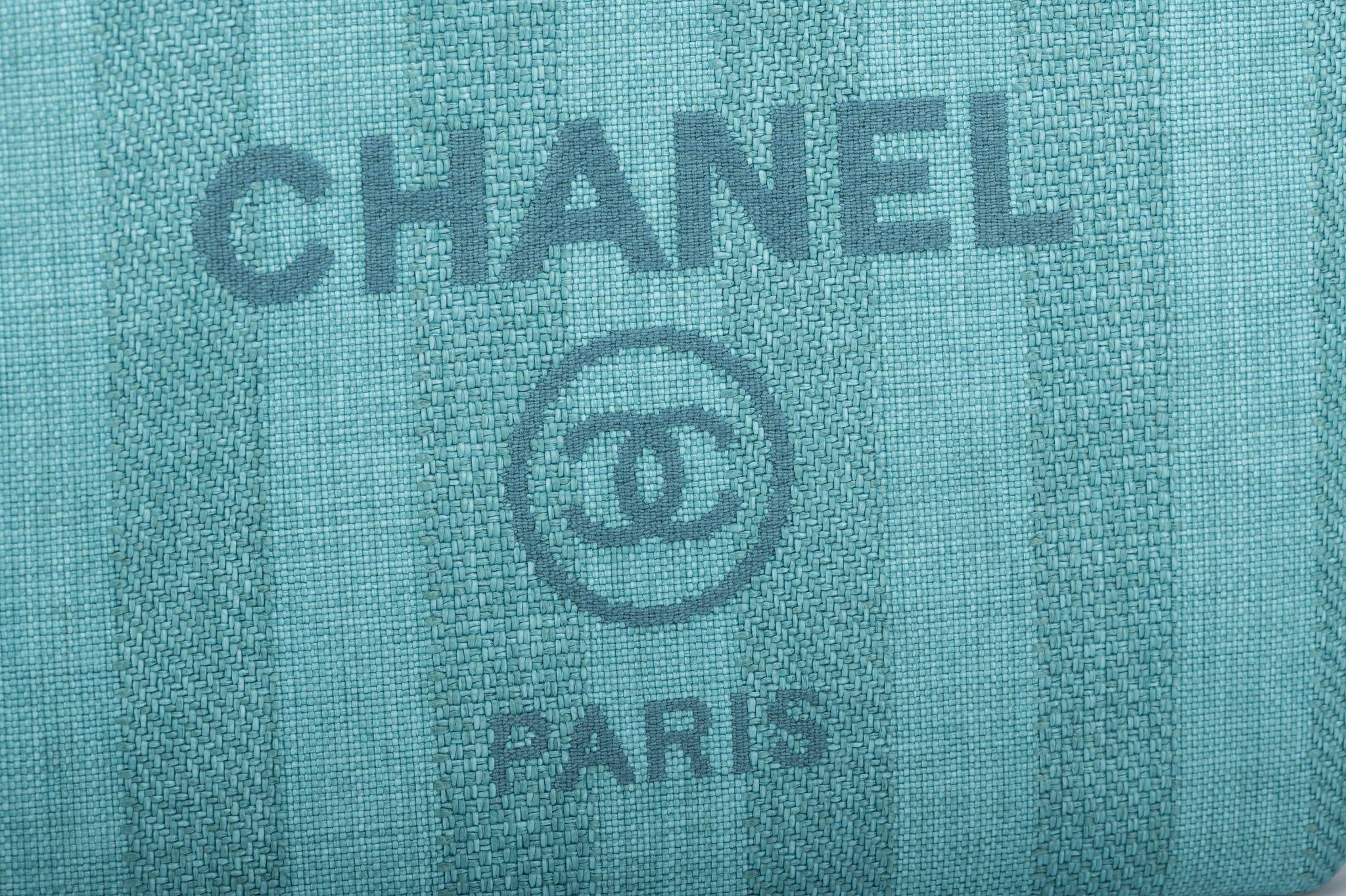 Blue Chanel New Striped Deauville Aqua Clutch For Sale