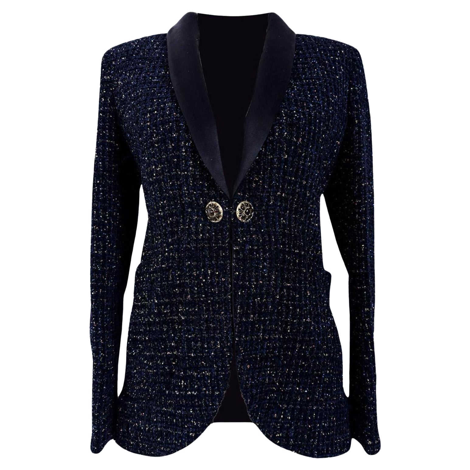 Chanel New Stunning Black Tweed Jacket 34 FR