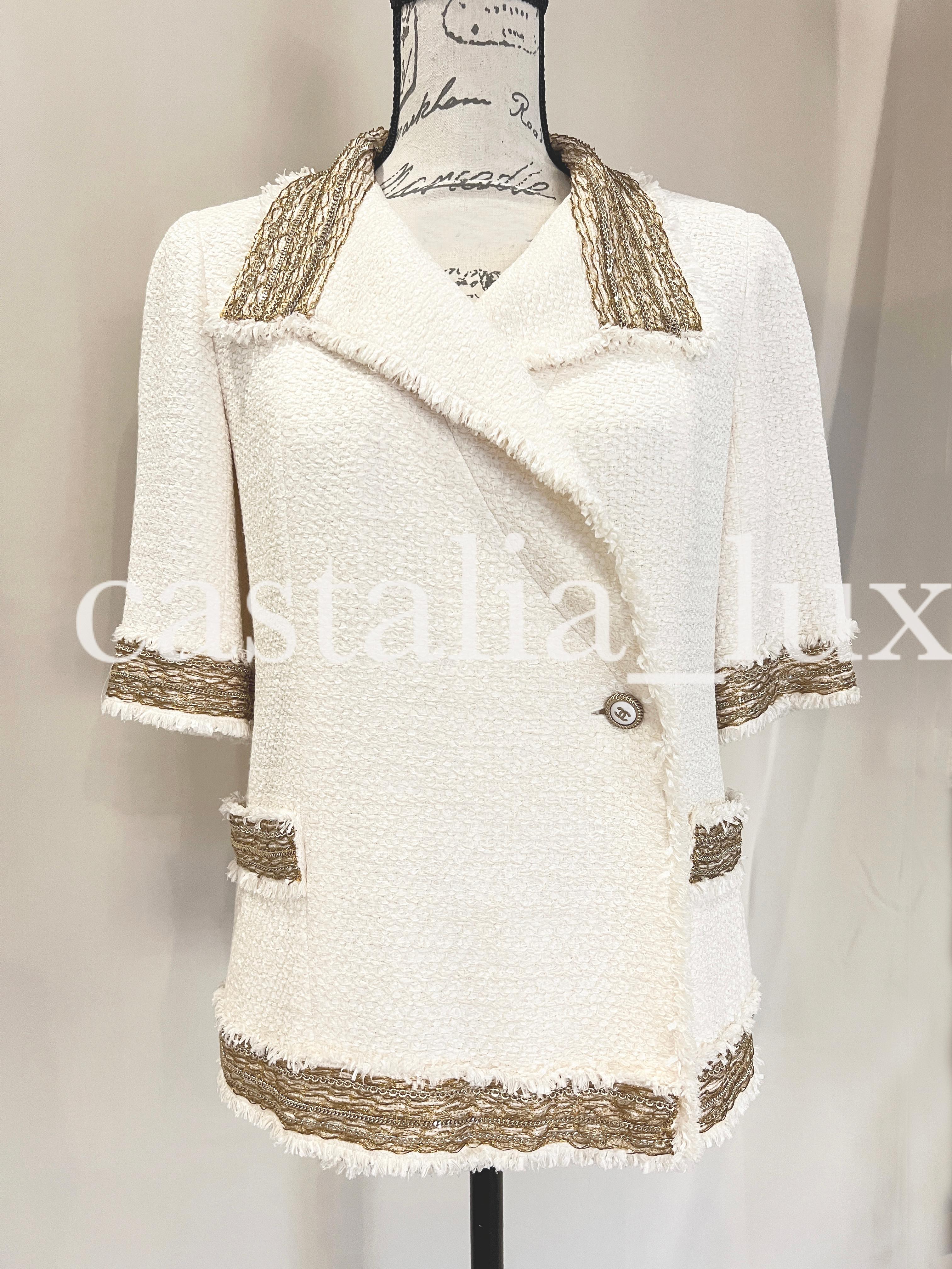 Beige Chanel New Super Rare Chain Embellished Tweed Jacket
