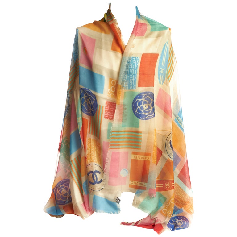 Chanel New Surfboard Logo Cashmere Shawl For Sale at 1stDibs