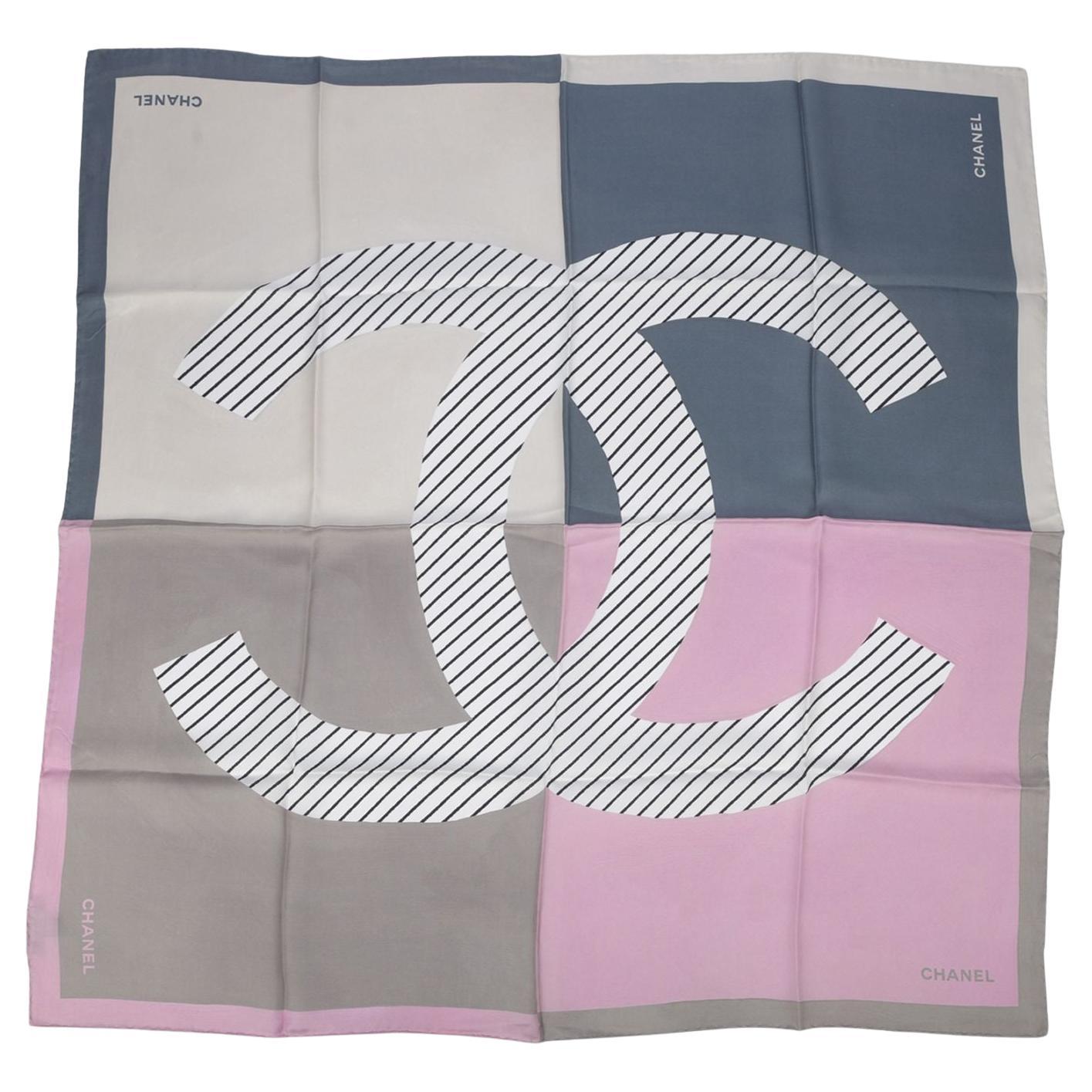 Chanel New Taupe Logo Silk Scarf For Sale