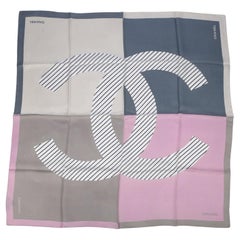 Chanel New Taupe Logo Silk Scarf
