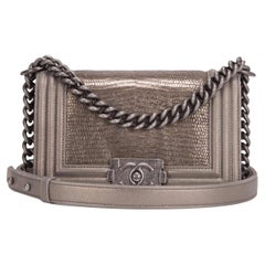 Chanel NEW Taupe Metallic Lizard Skin Leather Exotic Evening Shoulder Flap Bag