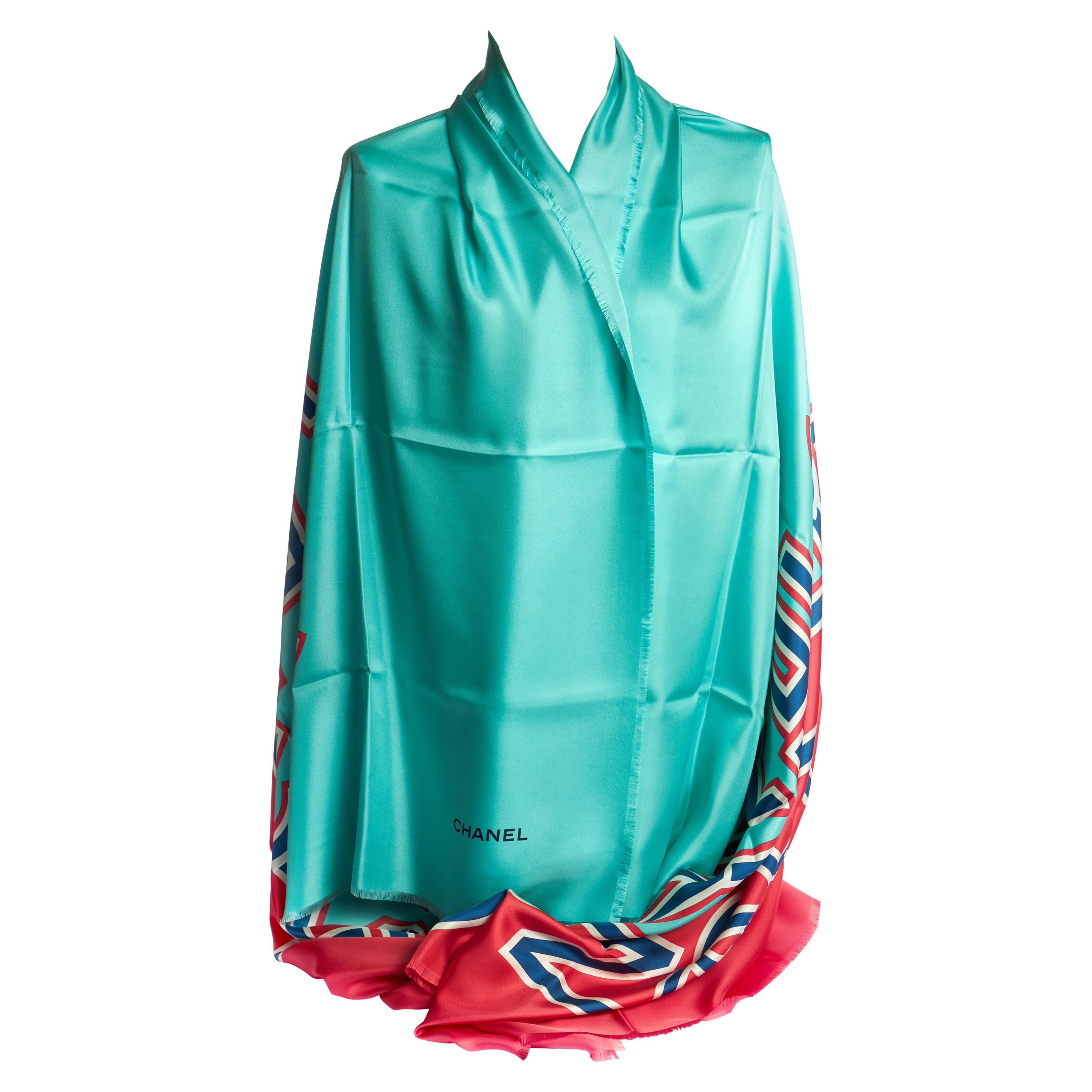 Chanel New Teal Coral Oversize Shawl For Sale