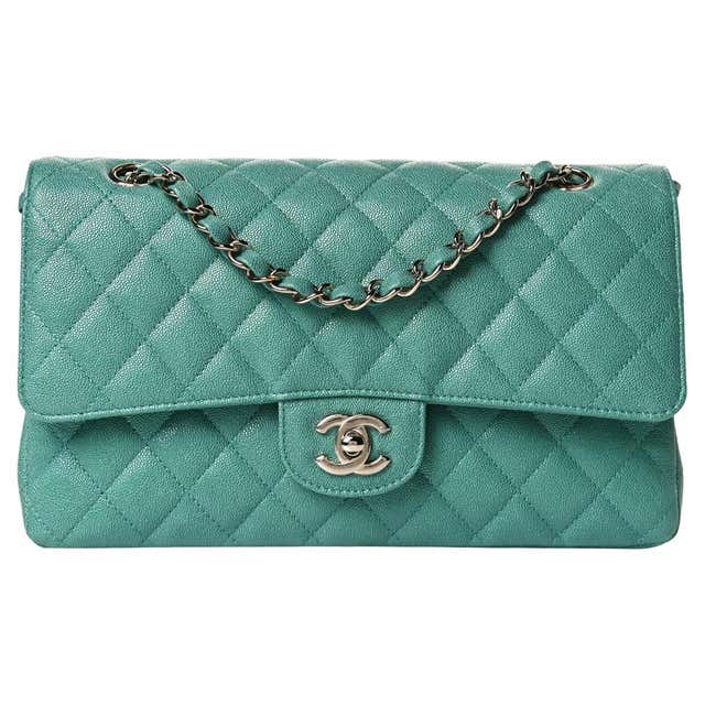 Chanel Sky Blue Quilted Iridescent Patent Leather Jumbo Classic Double ...