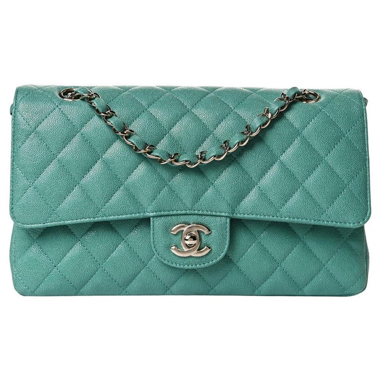 CHANEL NEW Teal Green Leather Gold Medium Shoulder Flap For at 1stDibs