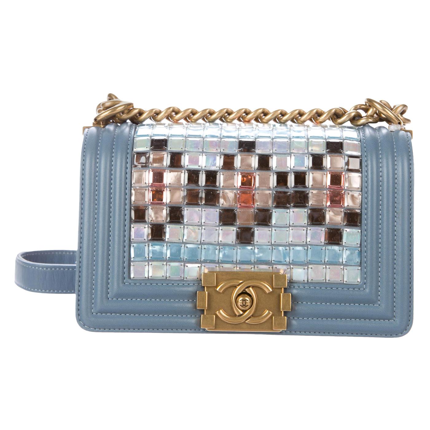 Chanel NEW Tiffany Blue Leather MultiColor Small Evening Shoulder Flap Bag W/Box For Sale