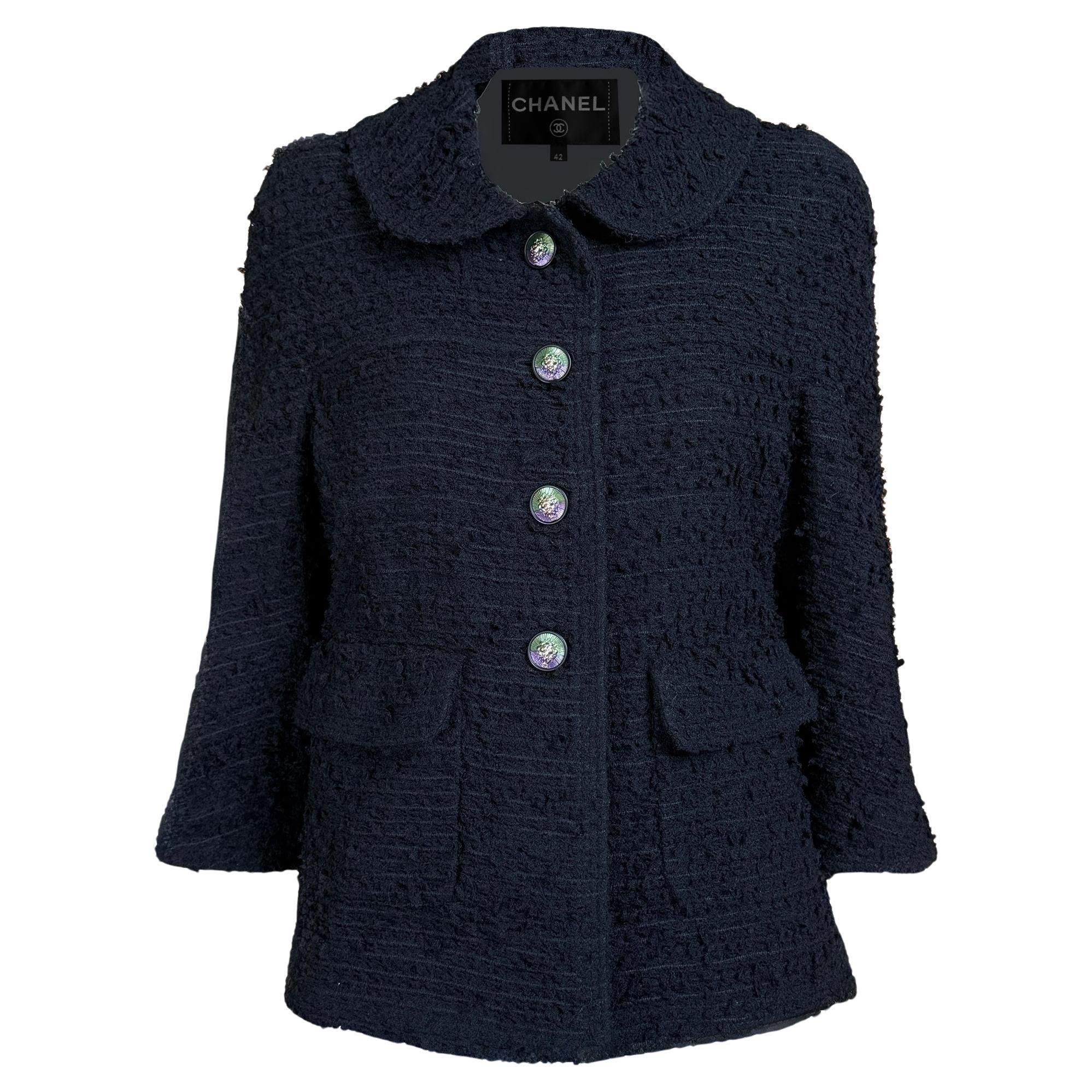 Chanel Nuova Giacca Senza Tempo in Boucle Tweed Nero 42 FR