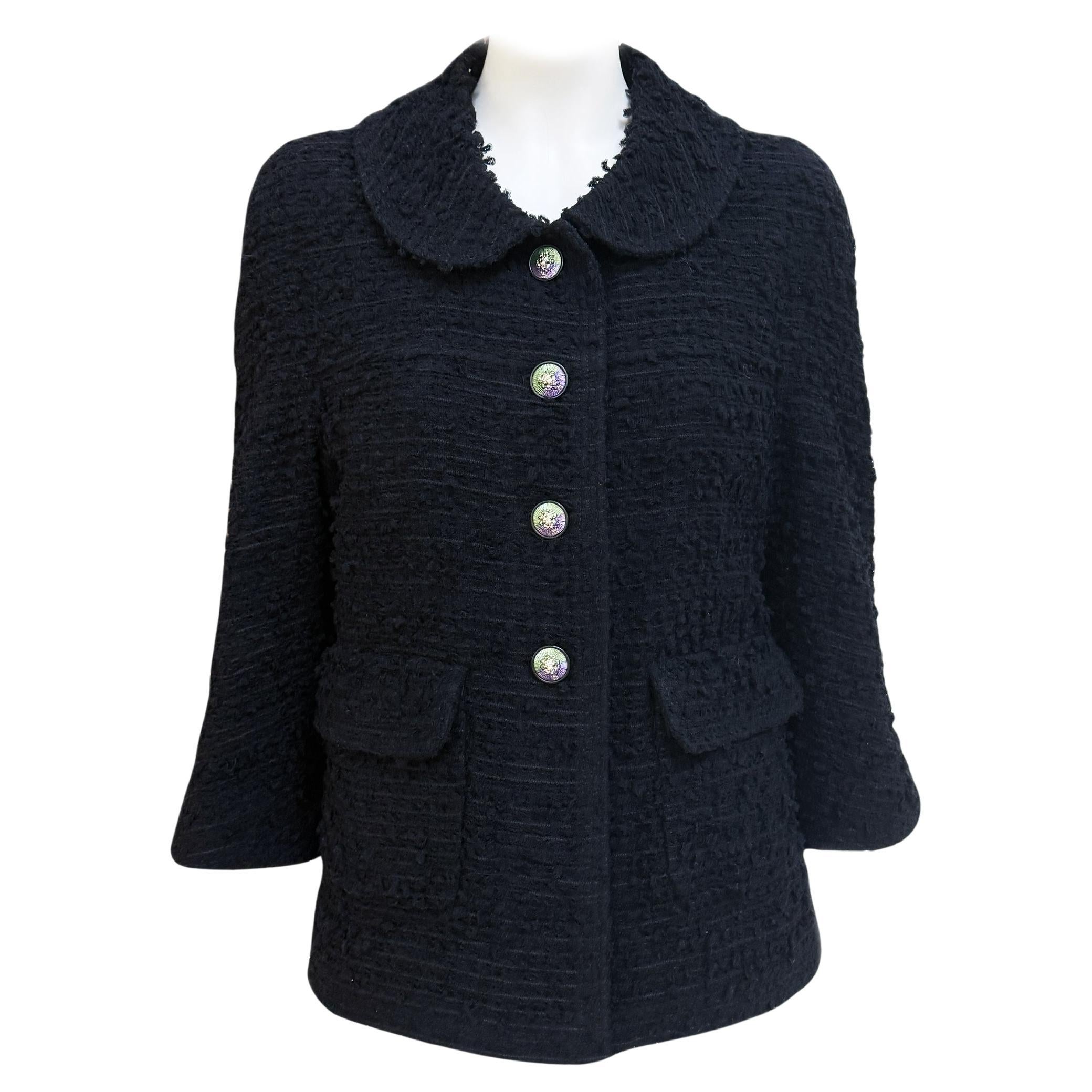 Chanel New Timeless CC Buttons Black Boucle Tweed Jacket 42 FR