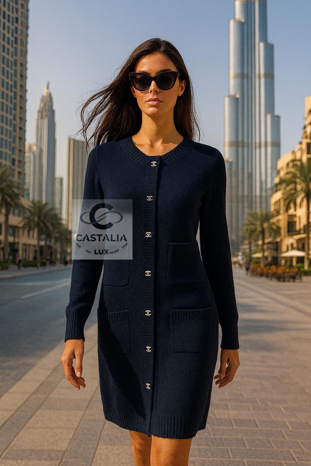 CHANEL New Timeless CC Turlock Chaqueta de cachemira azul marino 38 FR en venta 2