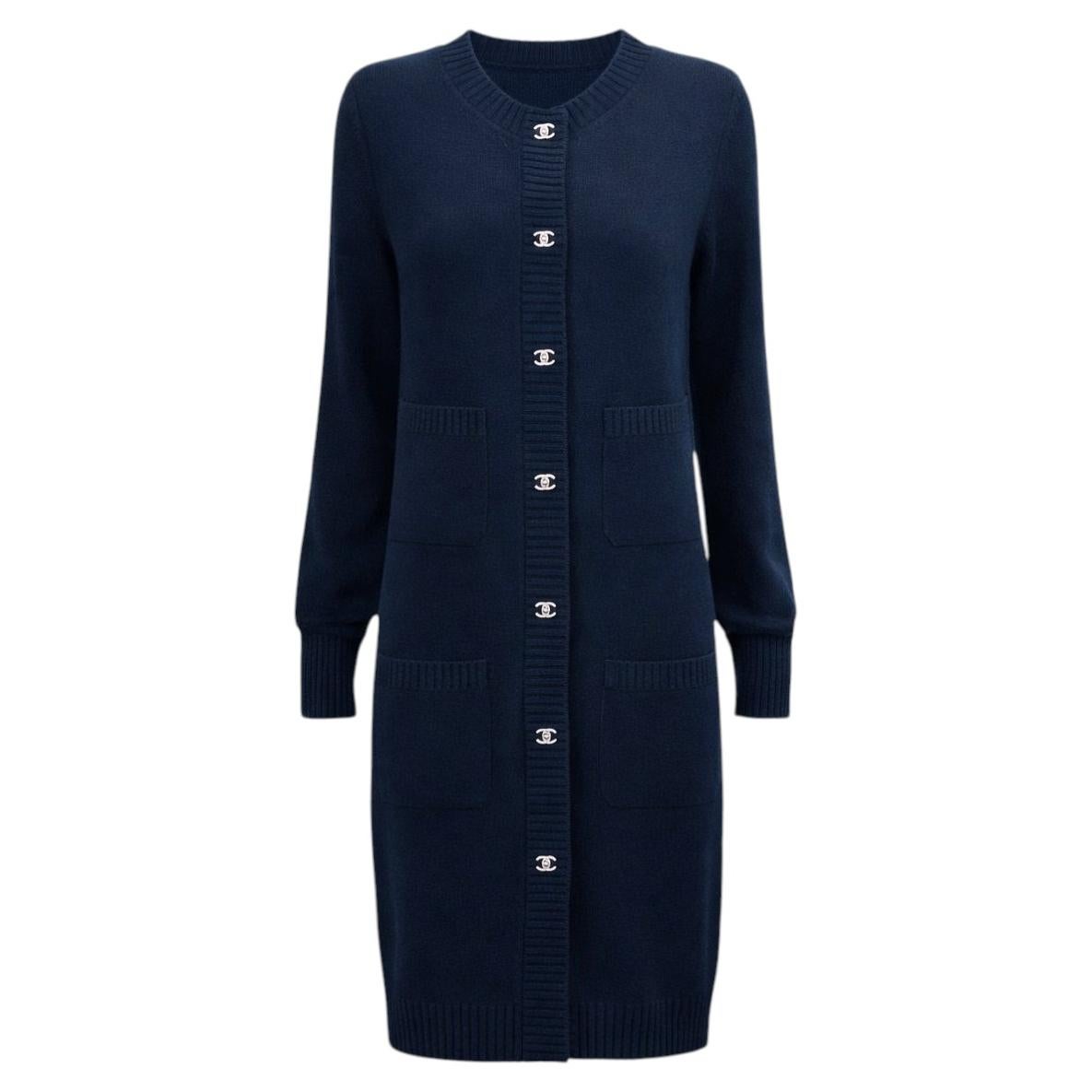 CHANEL New Timeless CC Turnlock Navy Cashmere Cardigan 38 FR For