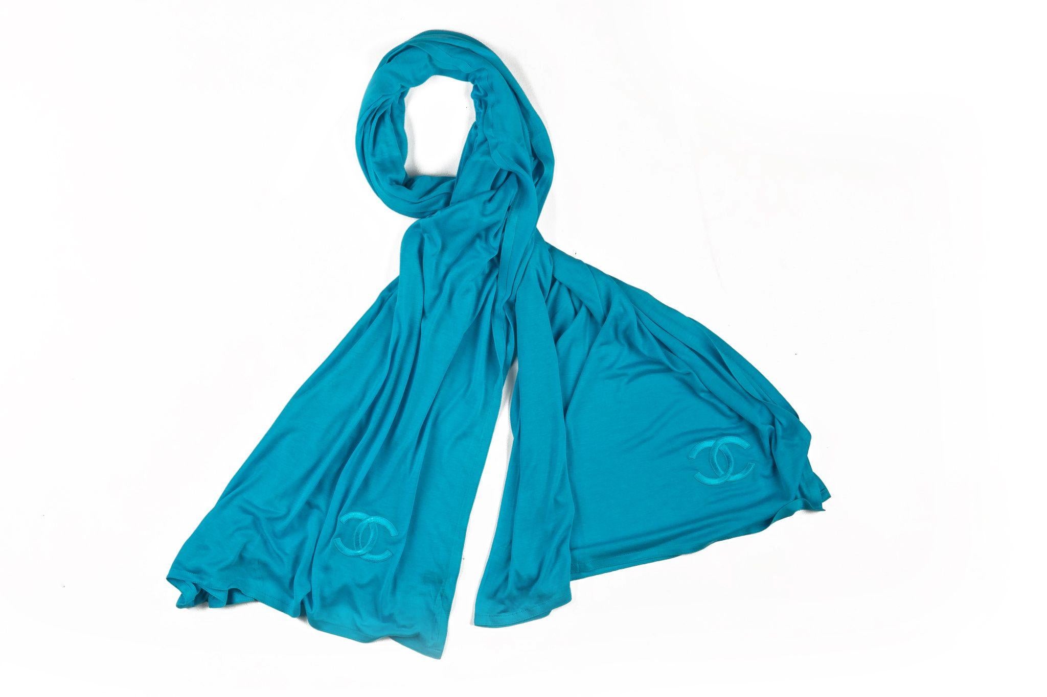 Chanel New Turquoise Scarf-Sarong Modal For Sale 1