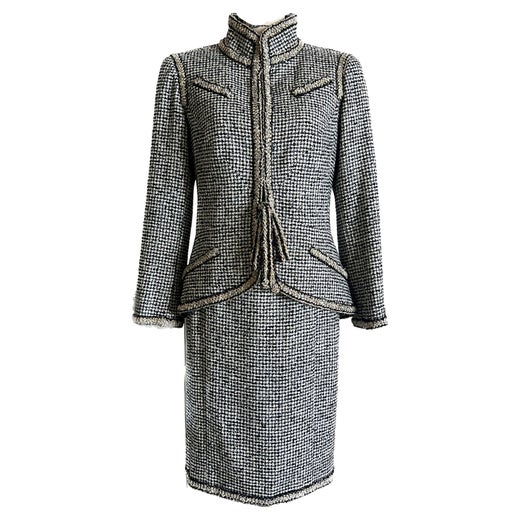 Chanel Belted Houndstooth Tweed Set For Sale at 1stDibs
