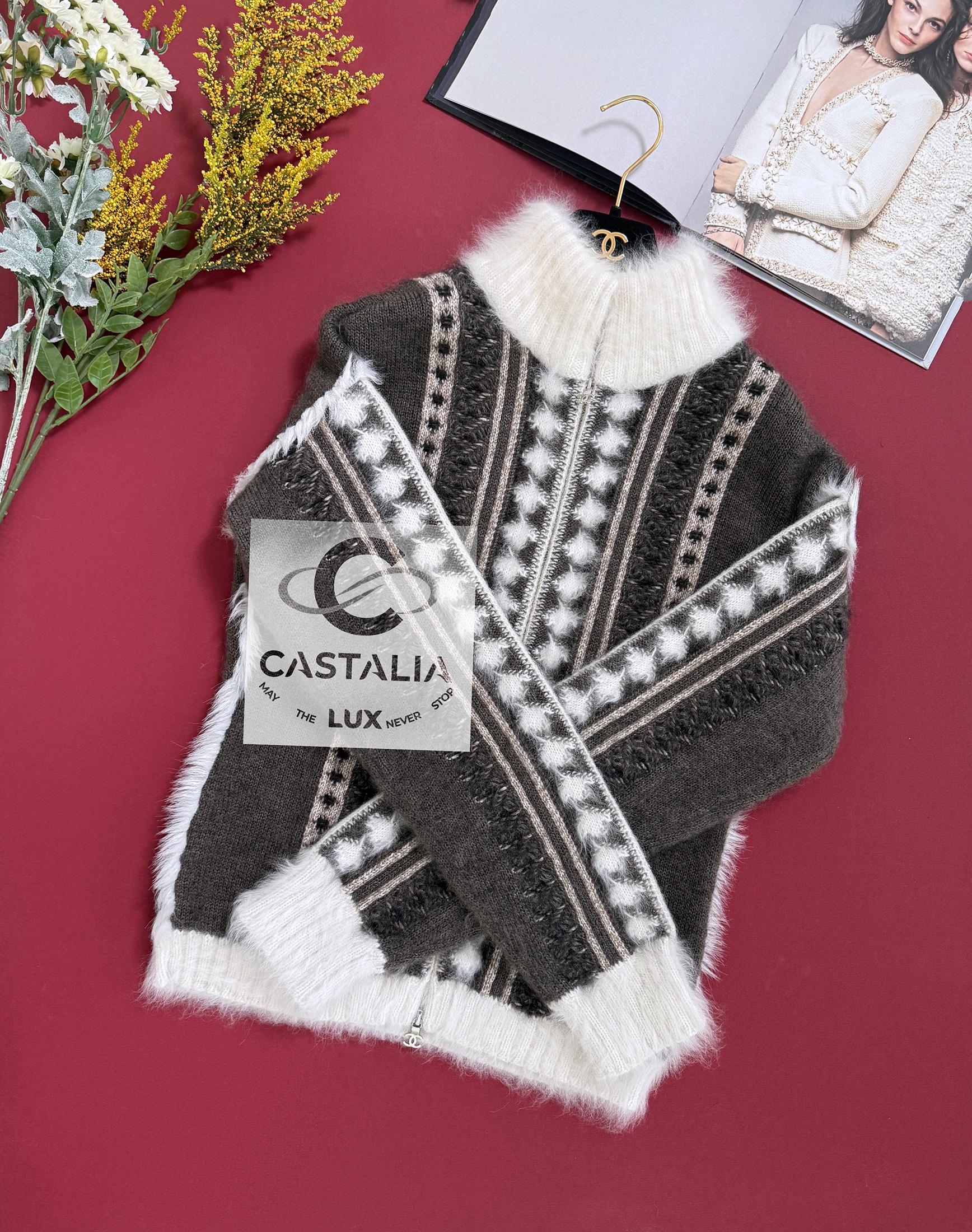 Chanel New Vogue Cover Angora Fluffy Zip Jacket 42 FR 6