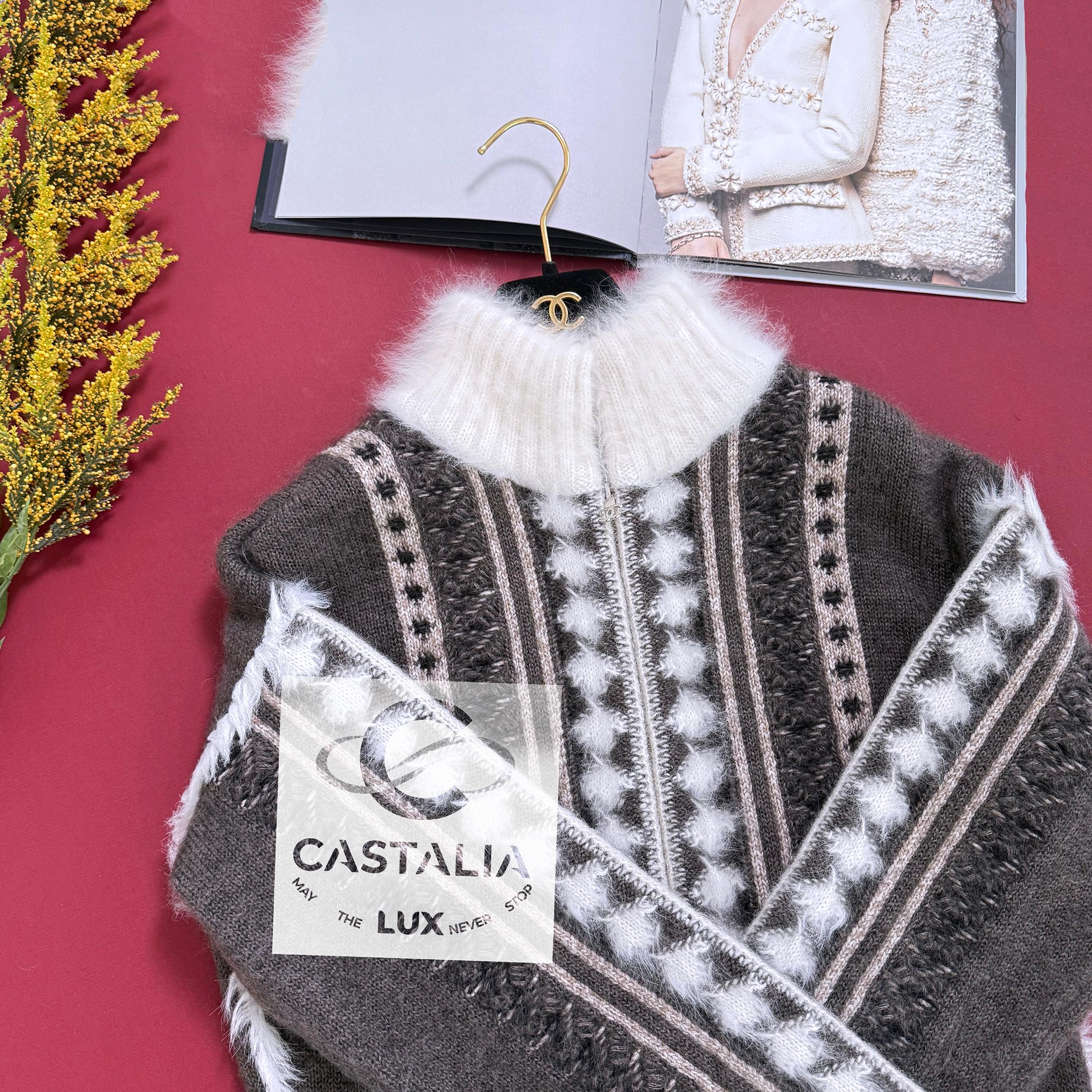 Chanel New Vogue Cover Angora Fluffy Zip Jacket 42 FR 7