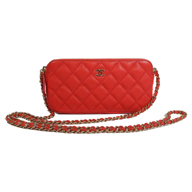 Chanel New w/ Tags 19 Red Leather Double Zip Wallet On Chain WOC