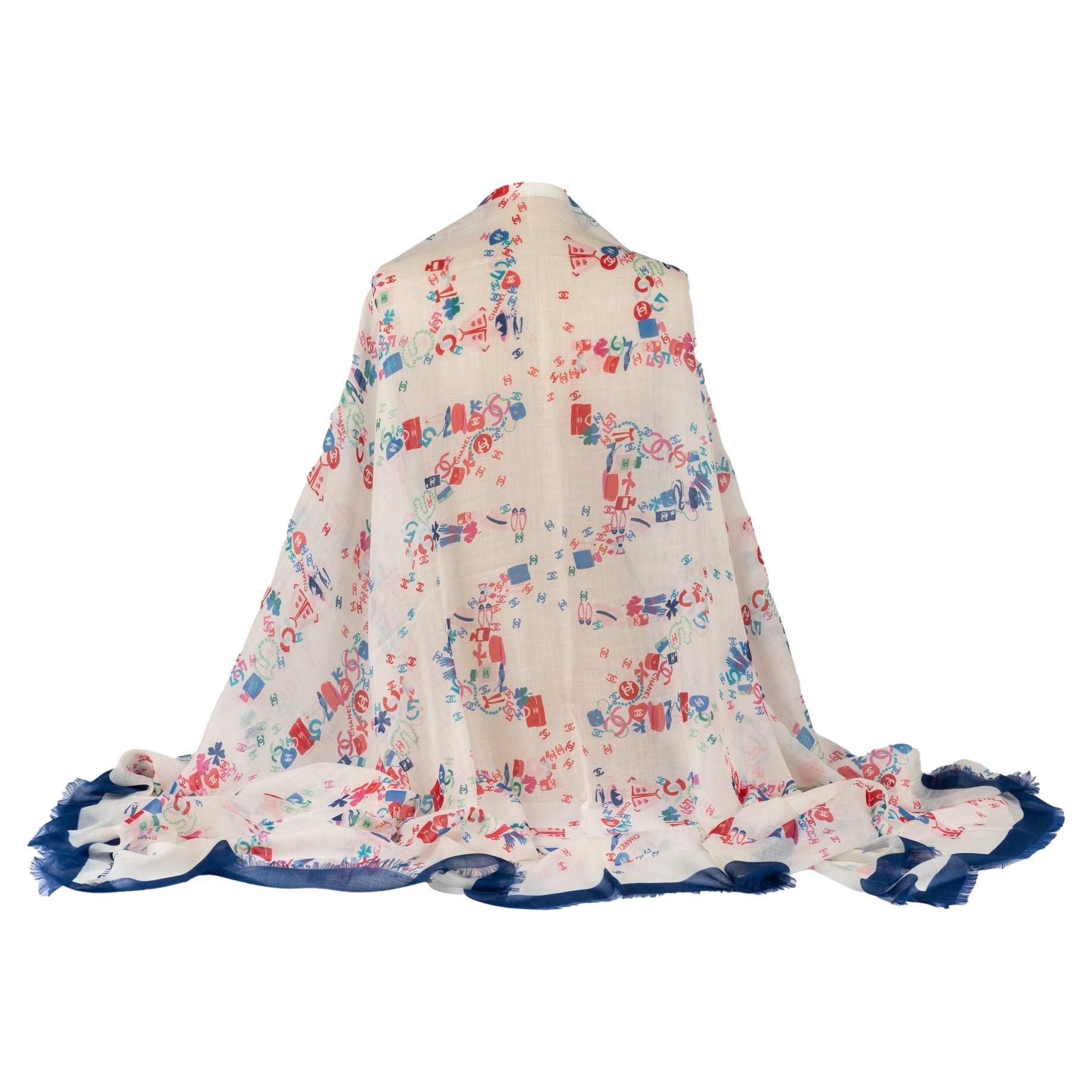 Scialle in cashmere Chanel New White Blue &New