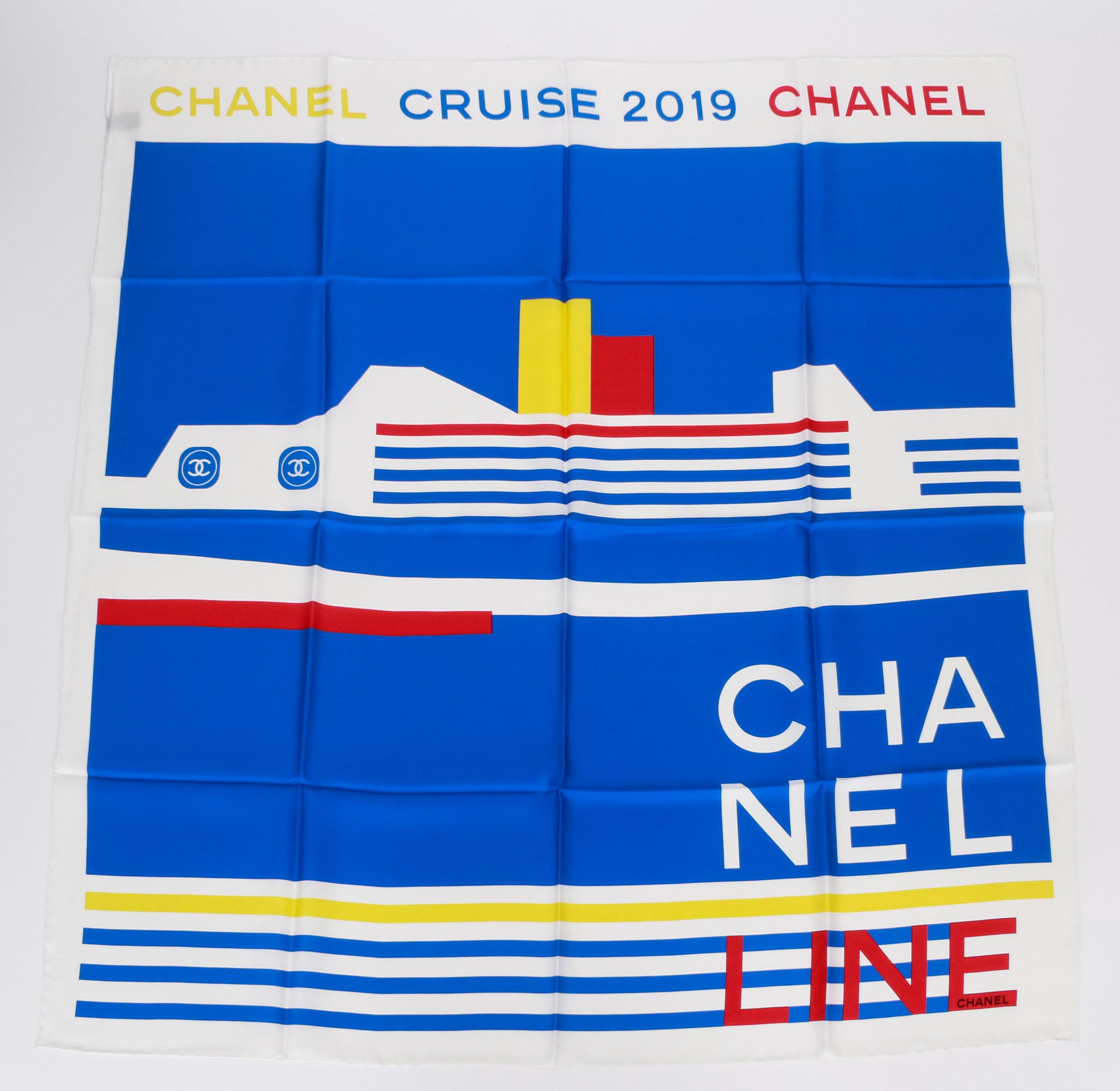 Chanel new white/blue/red/yellow cruise 2019 scarf, 35 