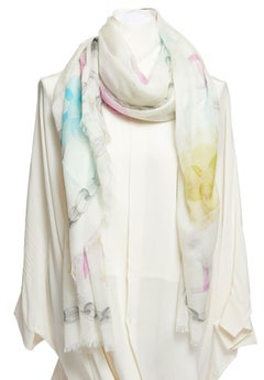 Chanel New White Camellia Cashmere Shawl