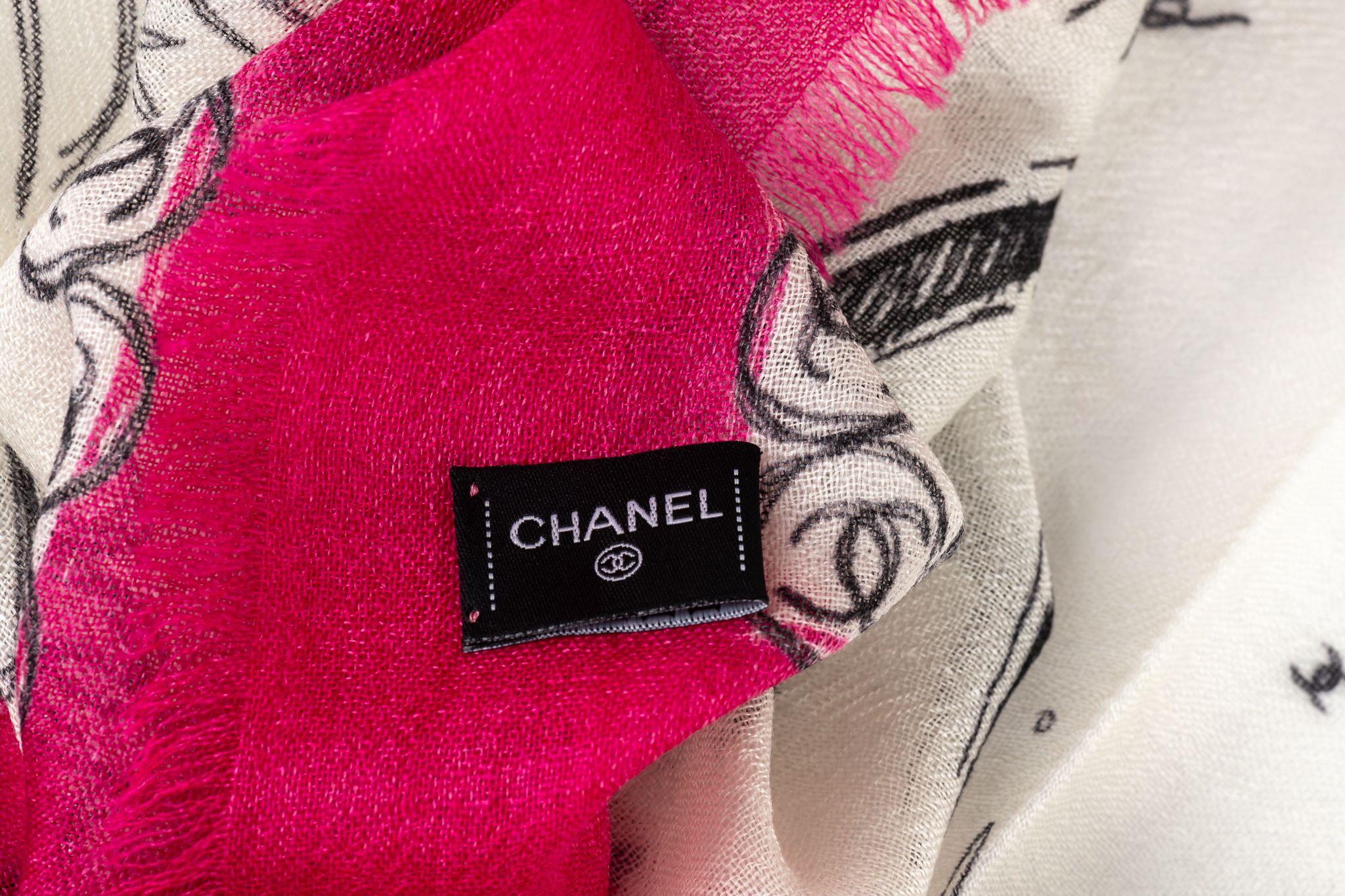 Women's Chanel New White Fuchsia Cashmere Shawl