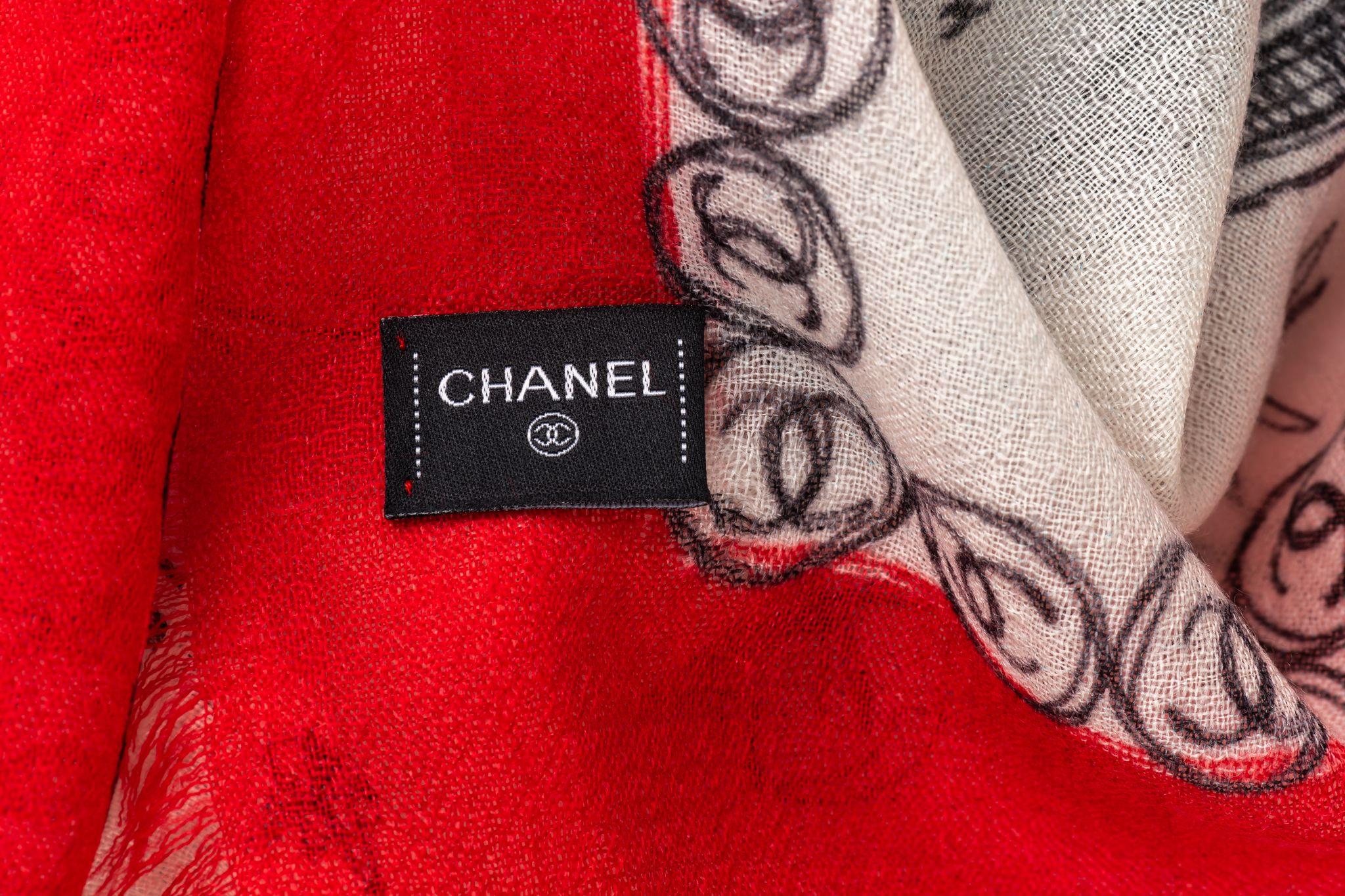 Women's Chanel New White /Red Cashmere Shawl For Sale