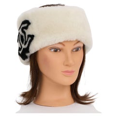 Chanel New White Shearling Logo Headband