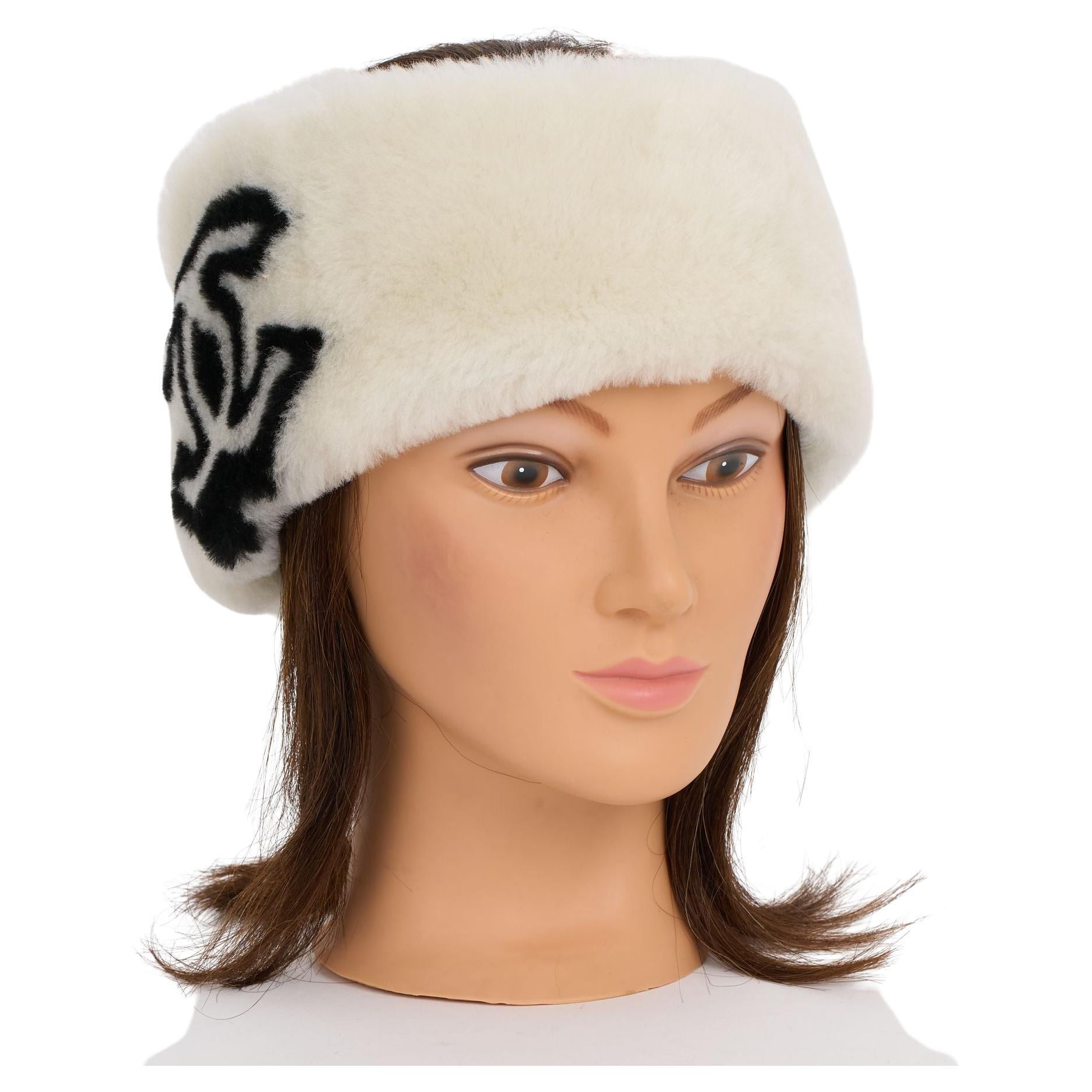 Chanel New White Shearling Logo Headband For Sale