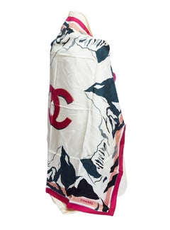 Sciarpa Chanel New White Silk CC Fuchsia Mountains