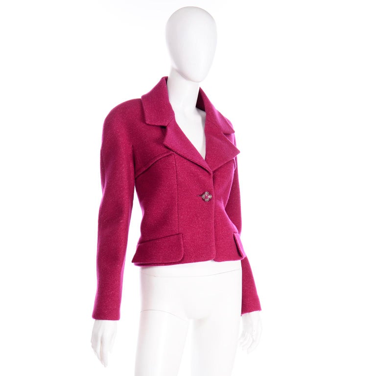 Supberbe CHANEL 1997 Pink Lesage Tweed CC Logo Button Jacket Blazer 42
