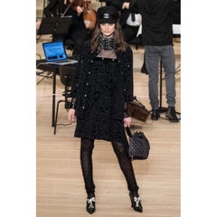 Chanel New with Tags Black Shimmer Cotton Velour Camellia Jacket Pre Fall, 2018